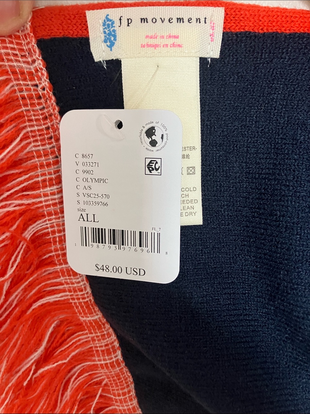 FP Movement Navy Sweater with Bright Orange Trim